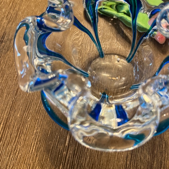💎 Vintage Mid-Century Modern Art Glass Bowl / Ashtray - Blue & Clear Ruffled Ed - Picture 3 of 6